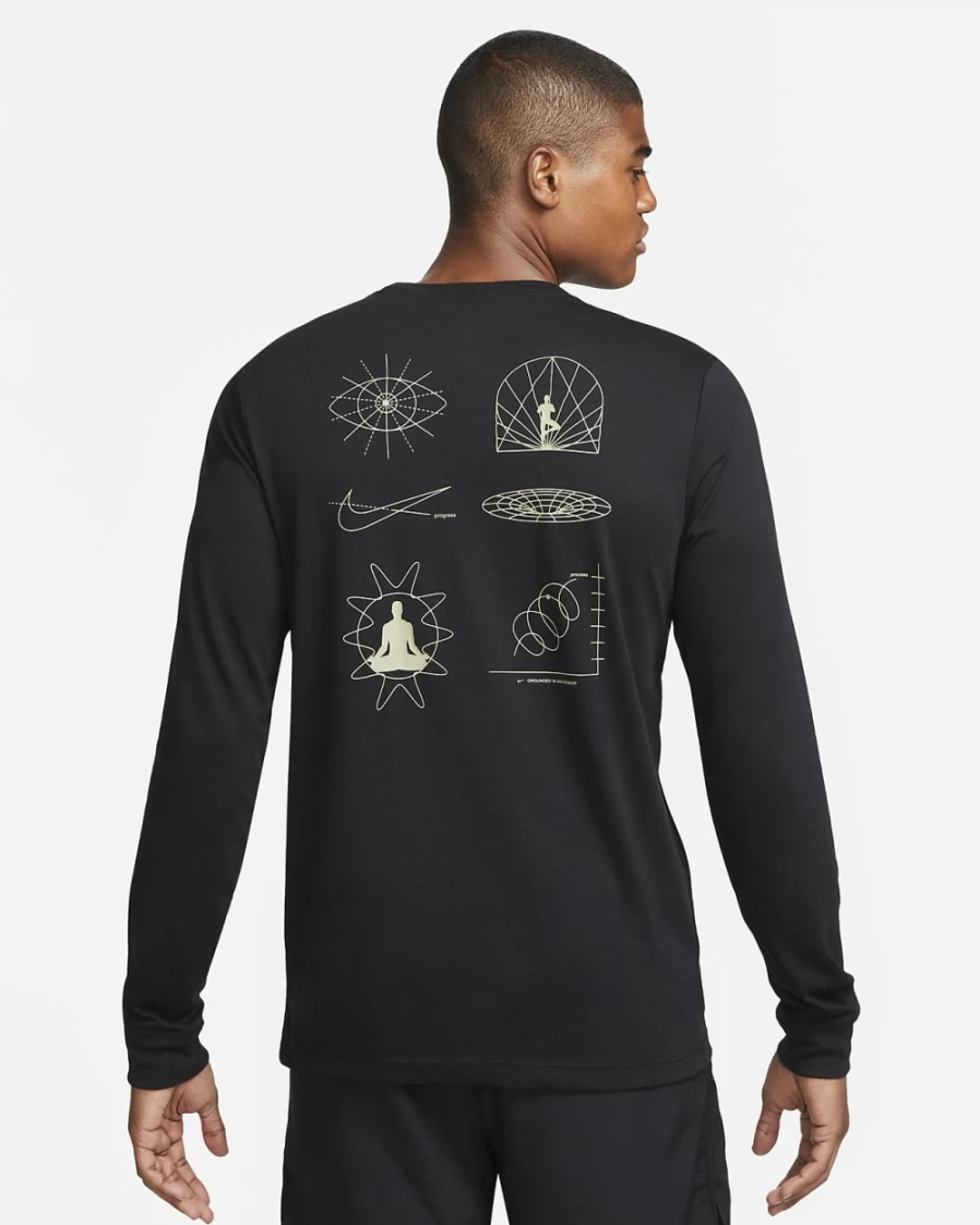 Nike Dri-FIT Men's Black Long-Sleeve Yoga T-Shirt - Moisture-Wicking Workout Top