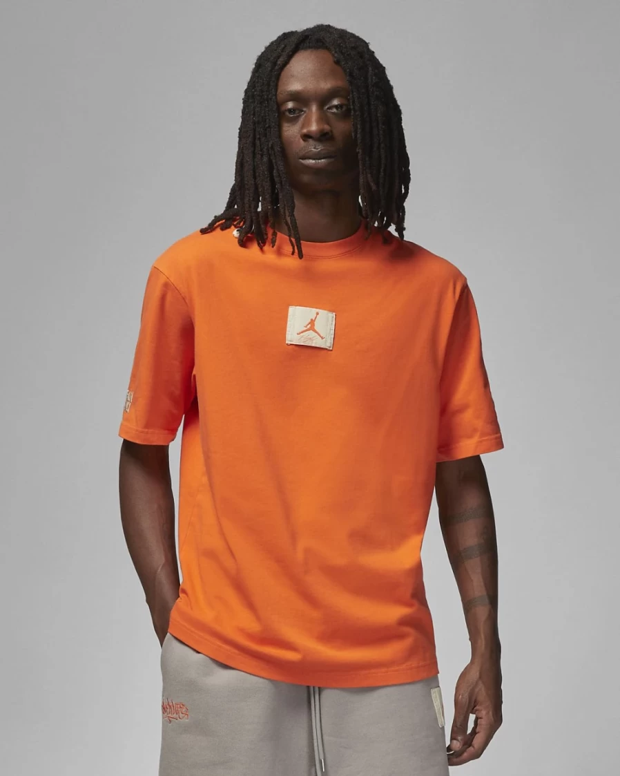 Nike Jordan Men's T-Shirt in Safety Orange/Rattan - Official Shelflife Collaboration