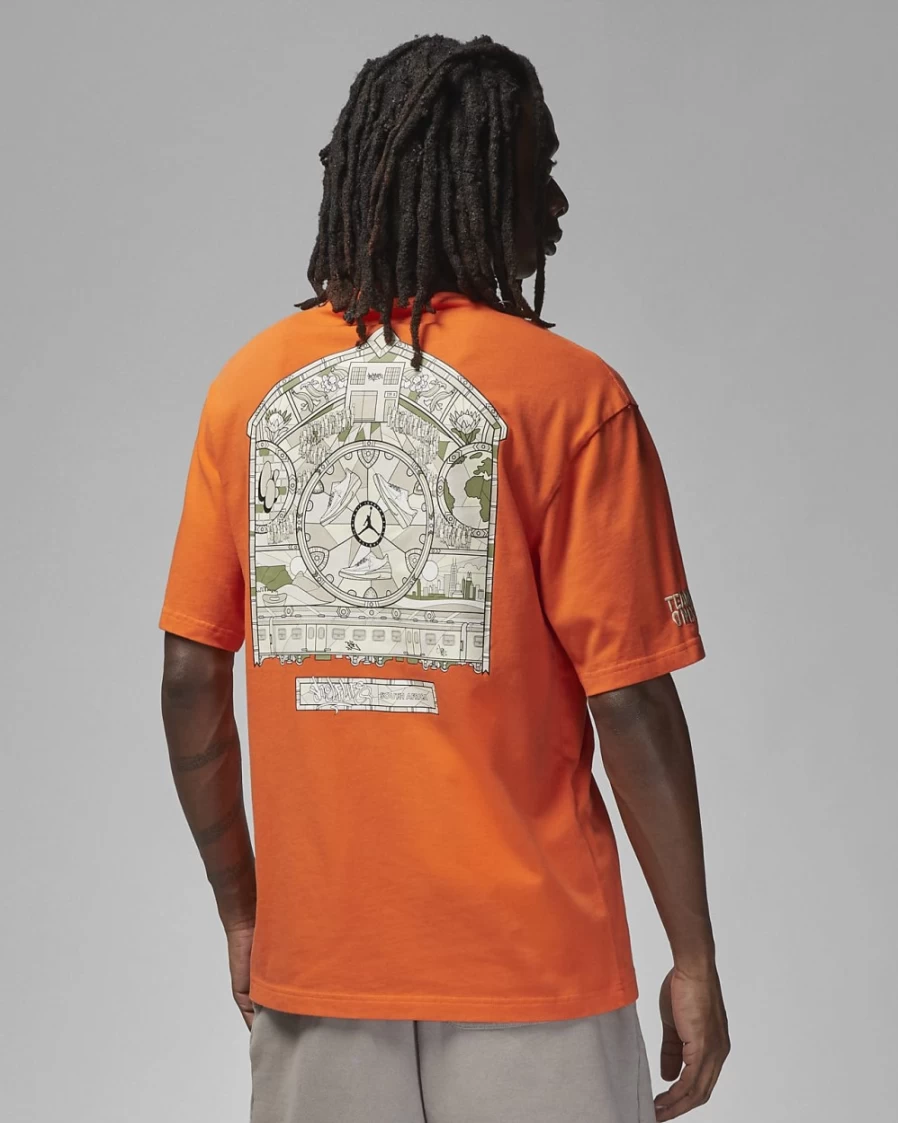 Nike Jordan Men's T-Shirt in Safety Orange/Rattan - Official Shelflife Collaboration