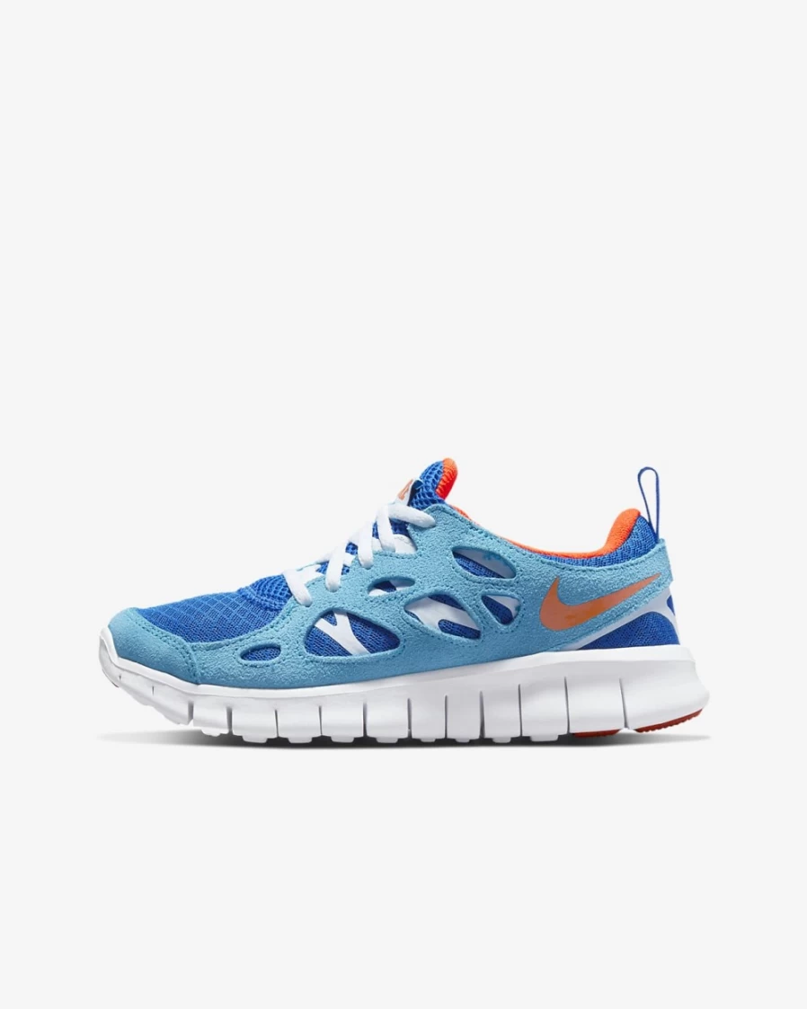 Nike Free Run 2 Big Kids' Running Shoes for Boys & Girls - Laser Blue/Game Royal/White/Safety Orange