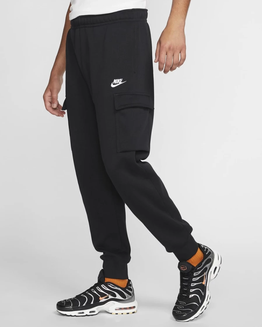 Nike Men's Club Fleece Cargo Pants - Black/White Comfortable Sportswear