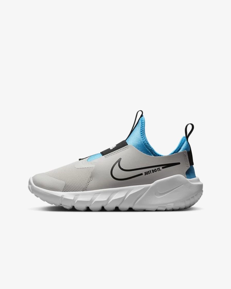 Nike Flex Runner 2 Big Kids' Light Iron Ore/Blue Lightning/White/Black Road Running Shoes for Boys and Girls
