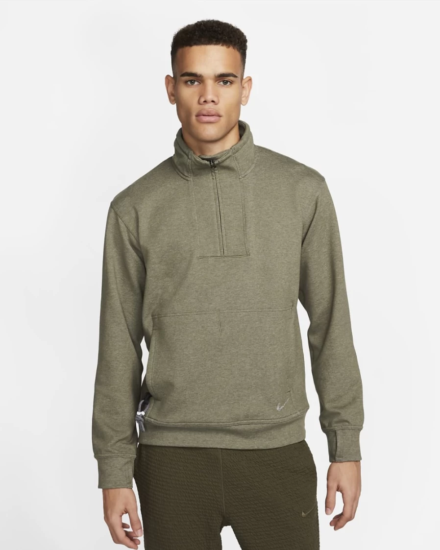 Nike Dri-FIT Men's Yoga Restore 1/4-Zip Top in Cargo Khaki/Pure - Moisture-Wicking Workout Shirt