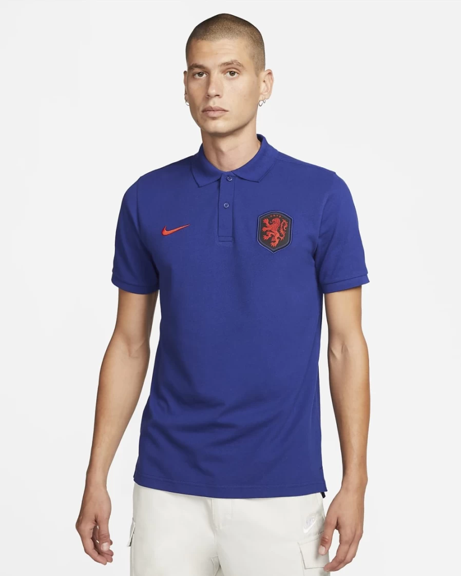 Nike Men's Soccer Polo Shirt - Deep Royal Blue & Habanero Red - Netherlands Football Jersey