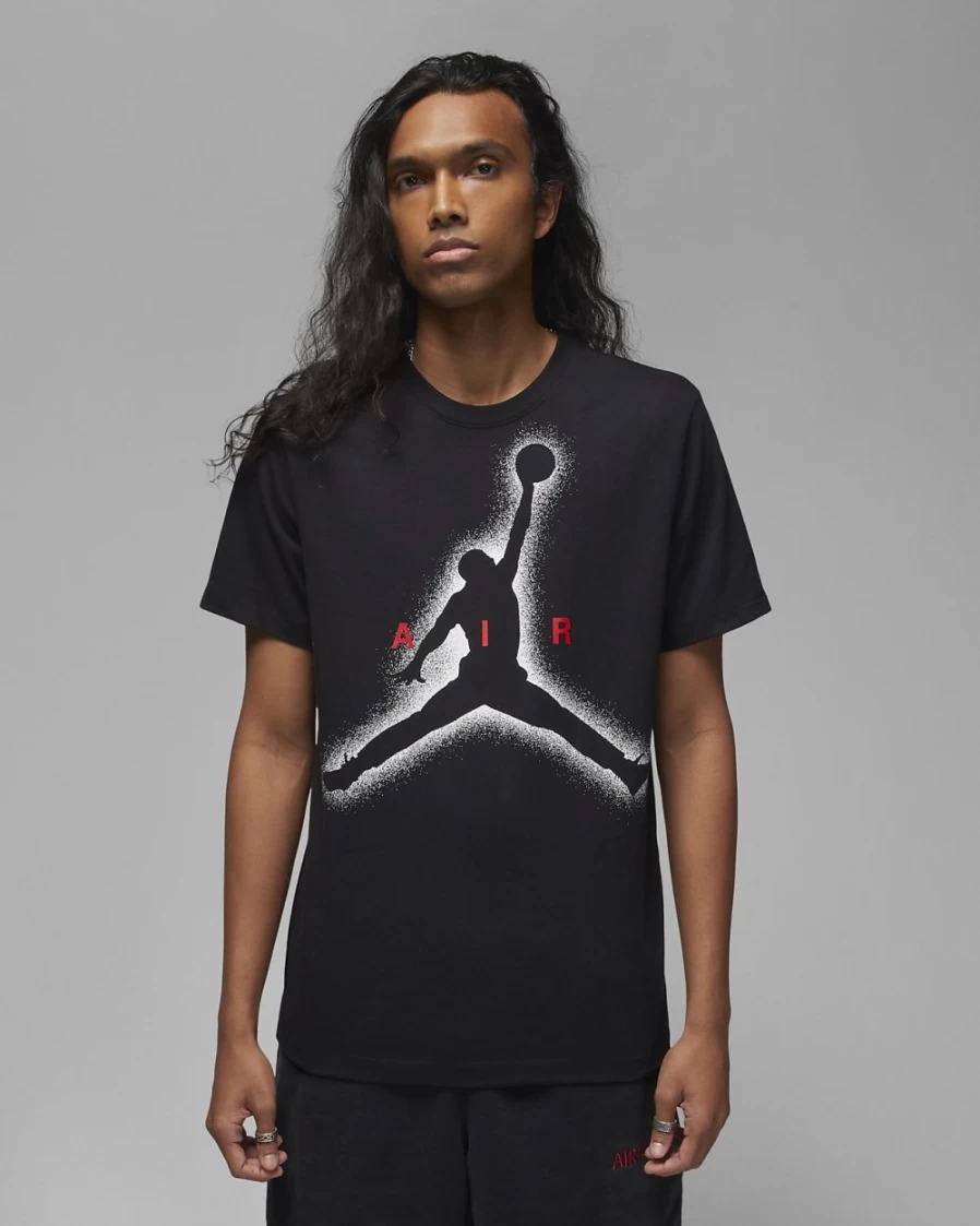 Nike Jordan Essentials Men's T-Shirt - Black/Gym Red Athletic Tee for Men