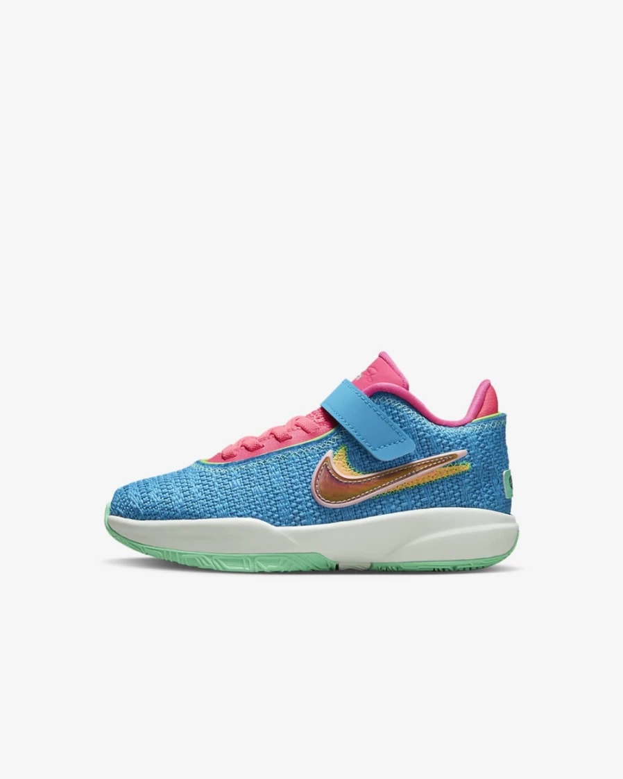 Nike LeBron XX Laser Blue Hyper Pink Green Glow Multi-Color Basketball Shoes for Boys and Girls