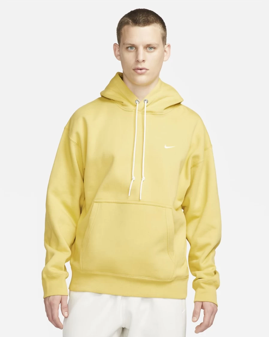 Nike Men's Solo Swoosh Fleece Pullover Hoodie - Saturn Gold/White