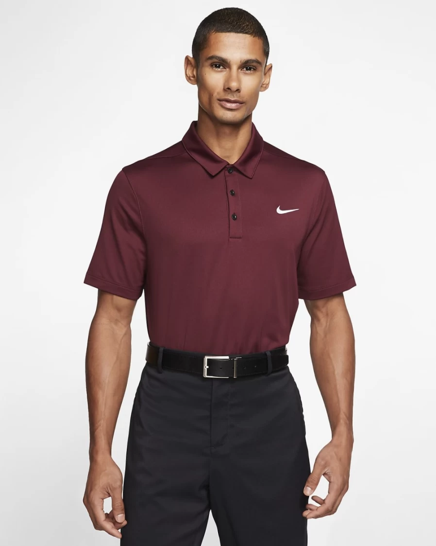 Nike Men's Football Polo Shirt - Deep Maroon, Black & White Athletic Jersey