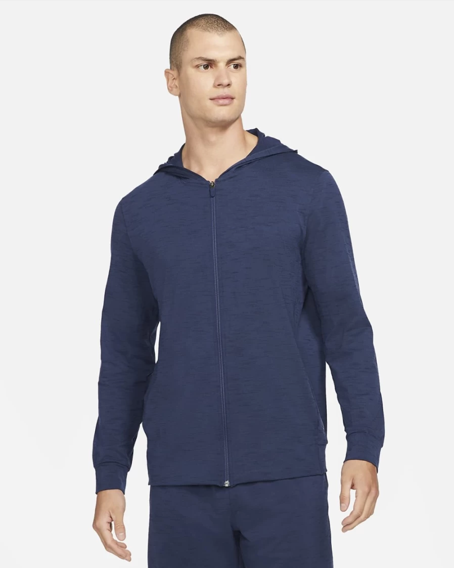 Nike Dri-FIT Men's Yoga Full-Zip Jacket - Midnight Navy/Dark Obsidian Workout Hoodie