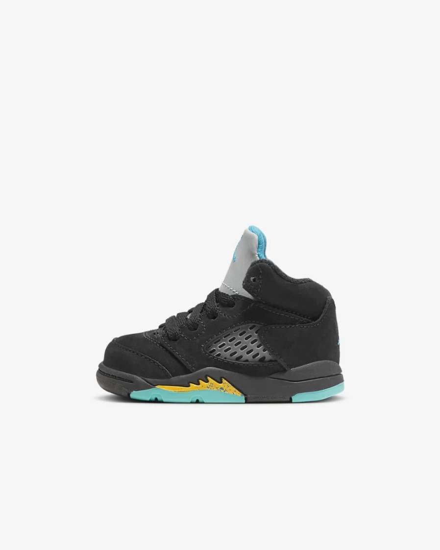Nike Jordan 5 Retro Infant Toddler Shoes - Black/Taxi/Aquatone - Unisex Boys Girls Basketball Sneakers