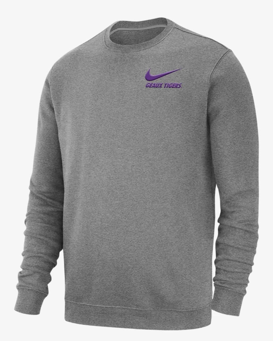 Nike Men's Dark Grey Heather LSU College Club Fleece Sweatshirt