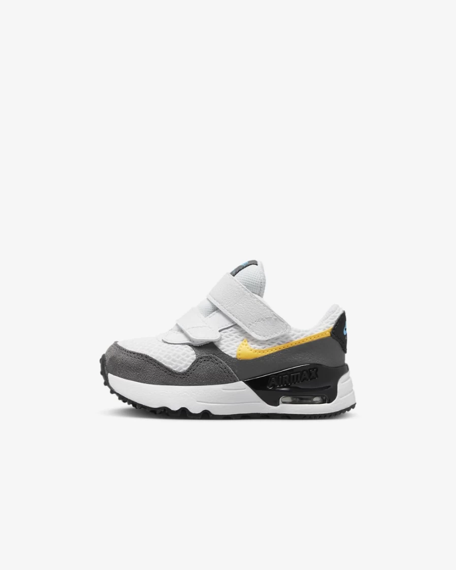 Nike Air Max SYSTM Baby Toddler Shoes for Boys & Girls - White, Iron Grey, Blue Lightning, Laser Orange