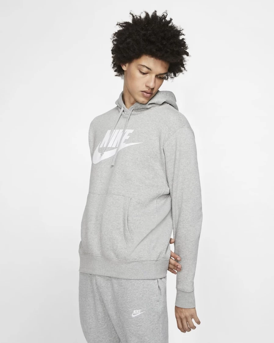 Nike Men's Dark Grey Heather Graphic Pullover Hoodie - Sportswear Club Fleece Sweatshirt