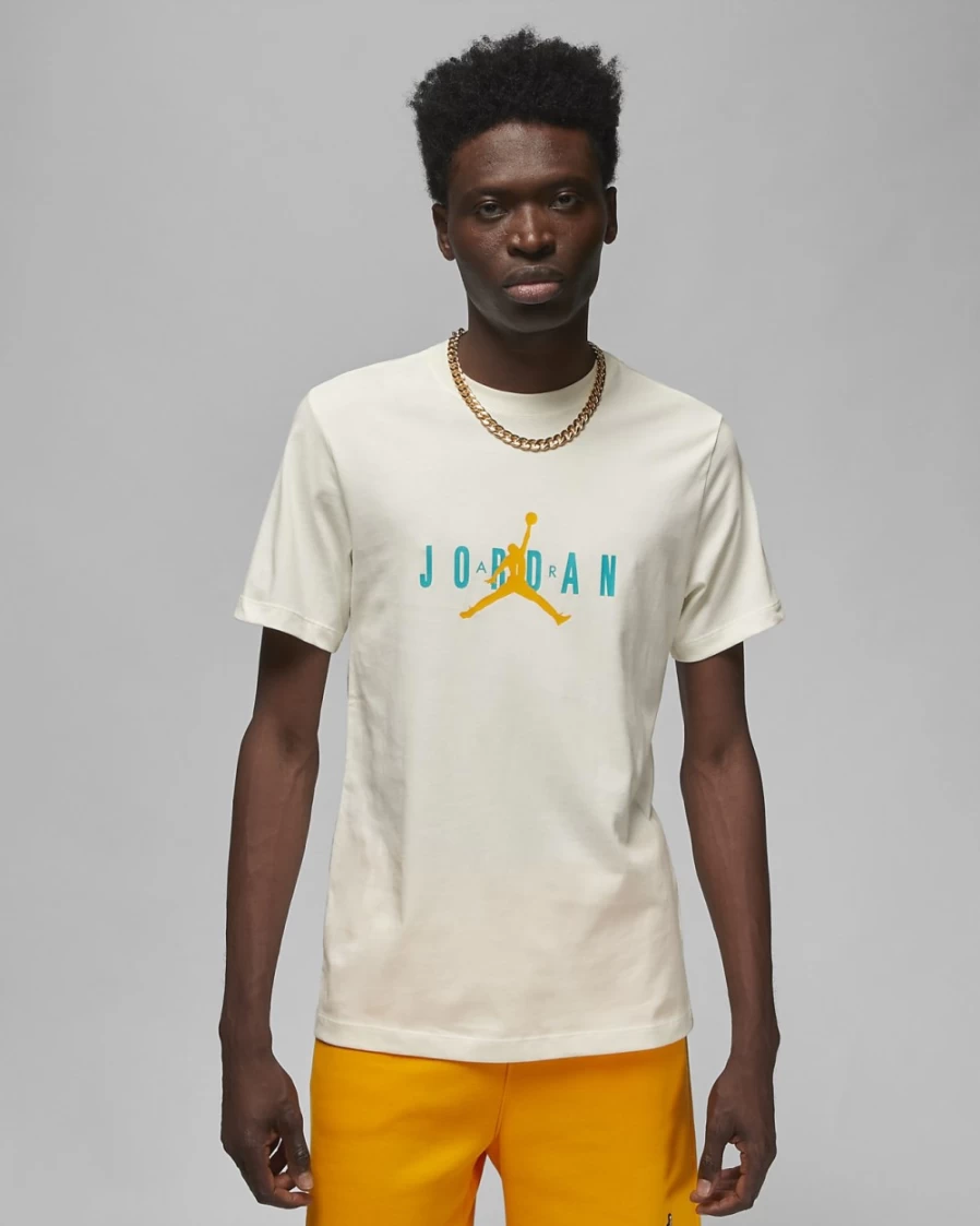 Nike Jordan Air Men's T-Shirt - Sail/New Emerald/Taxi Colorway
