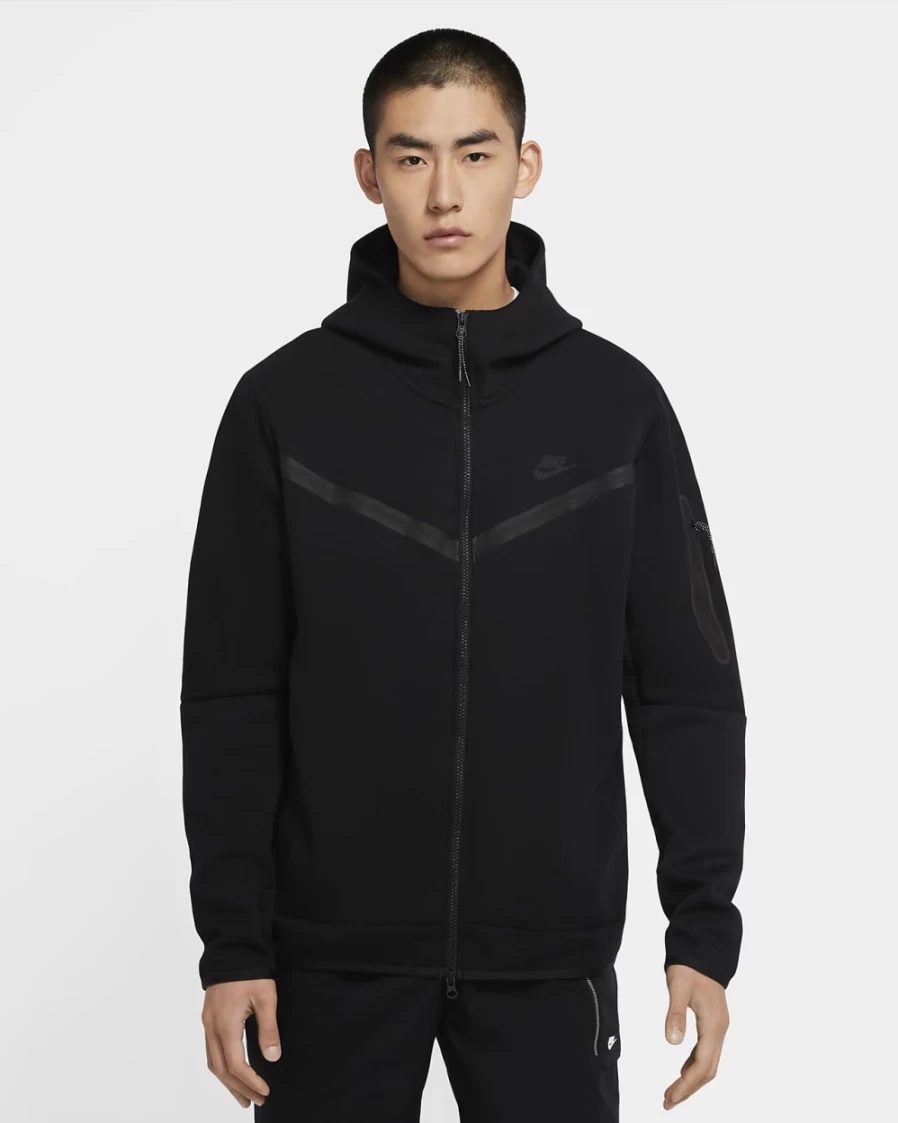 Nike Men's Tech Fleece Full-Zip Hoodie - Black/Black | Lightweight & Comfortable Sportswear