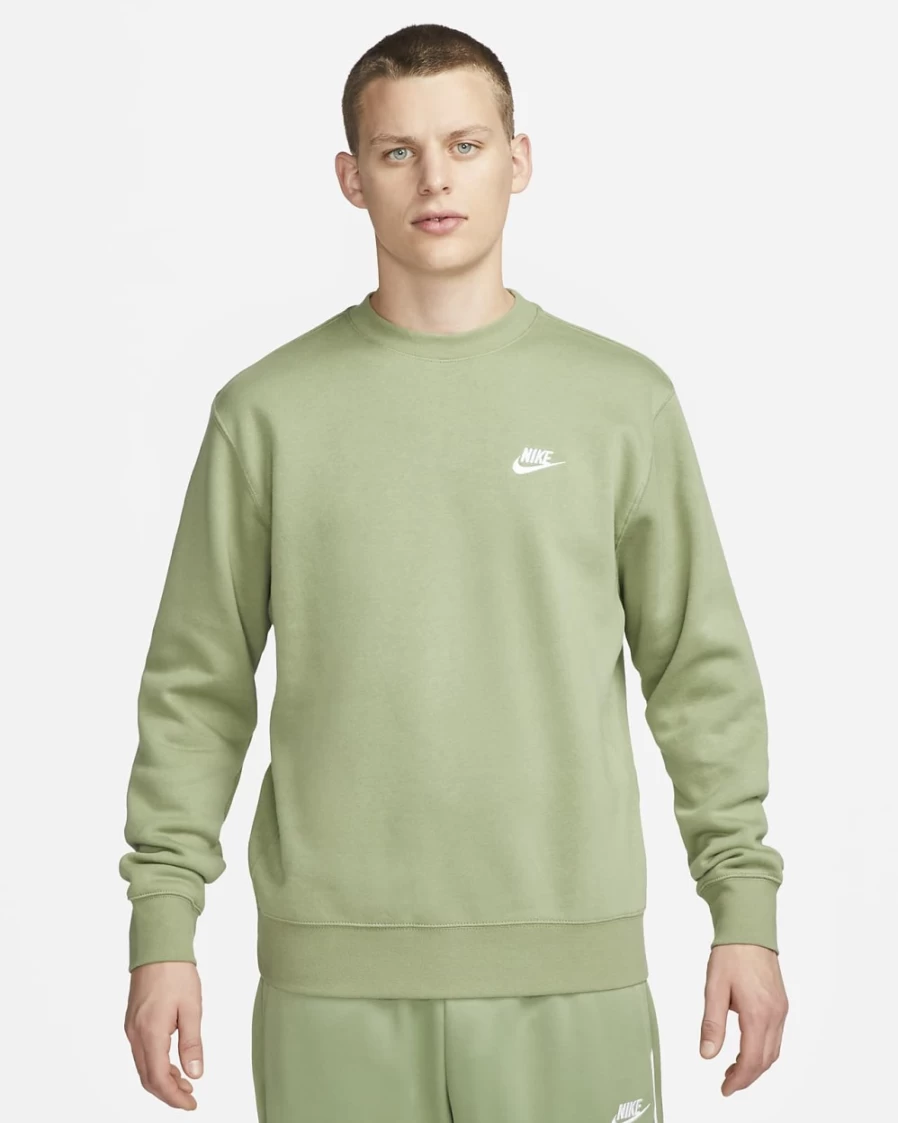 Nike Men's Sportswear Club Fleece Crew Sweatshirt - Oil Green/White