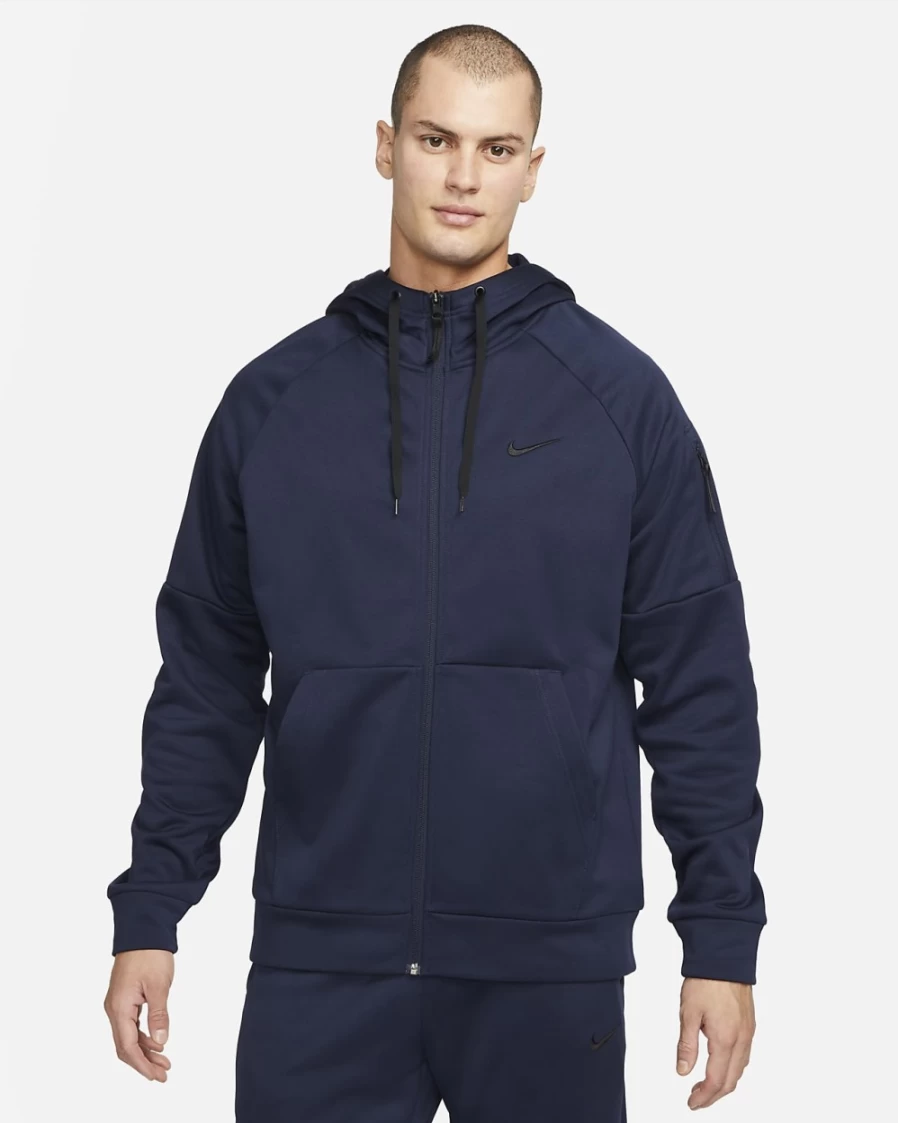 Nike Therma-FIT Men's Full-Zip Hoodie - Obsidian/Black Training Jacket for Workouts & Fitness