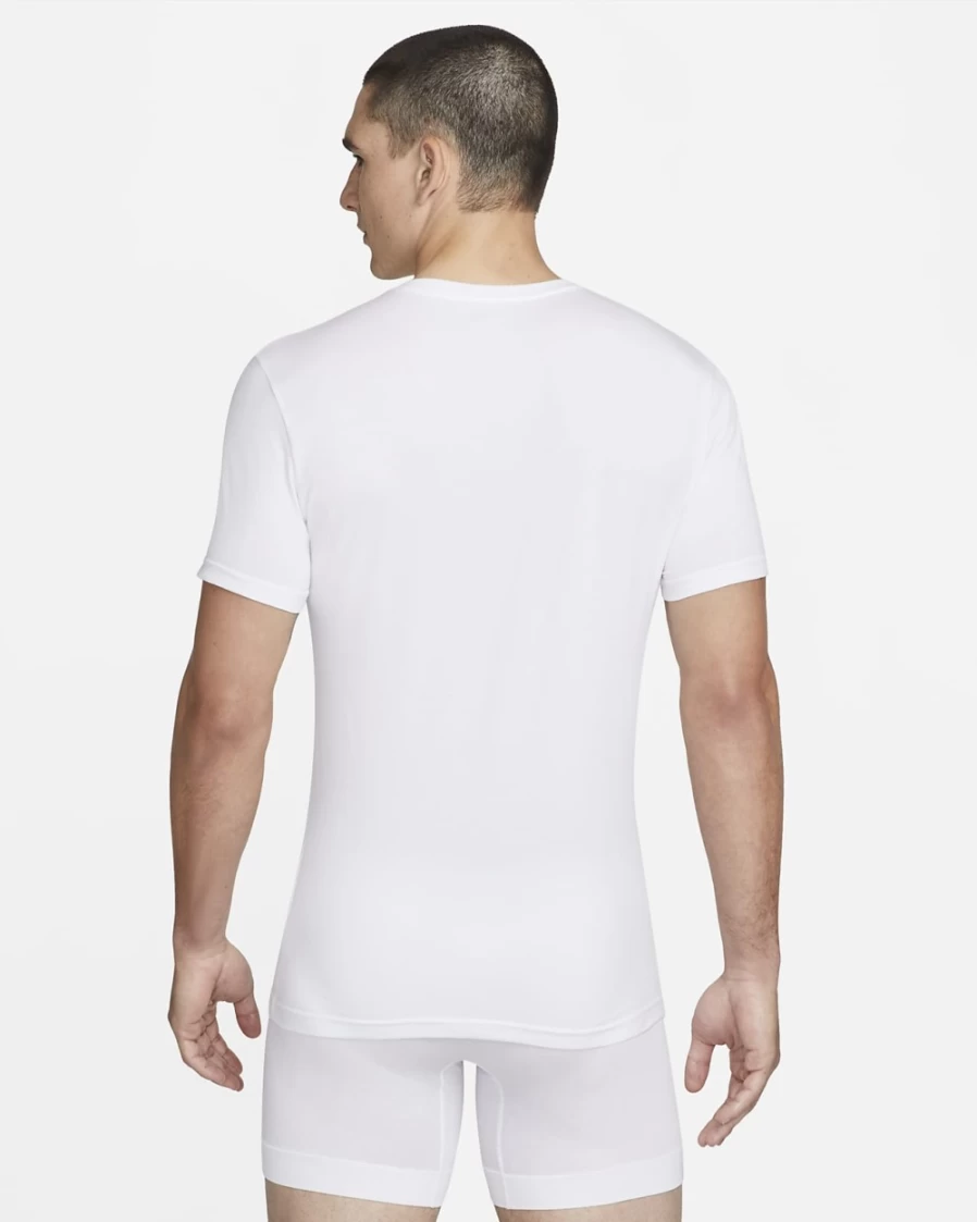Nike Men's White Dri-FIT Essential Cotton Stretch V-Neck Undershirt 2-Pack