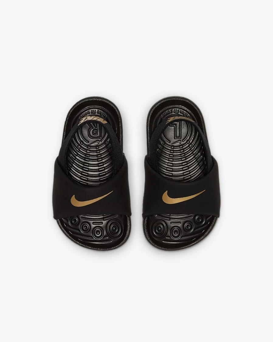 Nike Kawa Baby Toddler Slides for Boys and Girls - Black Metallic Gold Sandals
