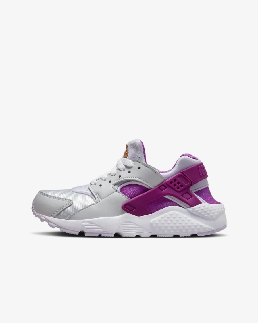 Nike Huarache Run Big Kids' Sneakers for Boys & Girls - Pure Platinum/Violet Frost/Vivid Purple/Metallic Copper