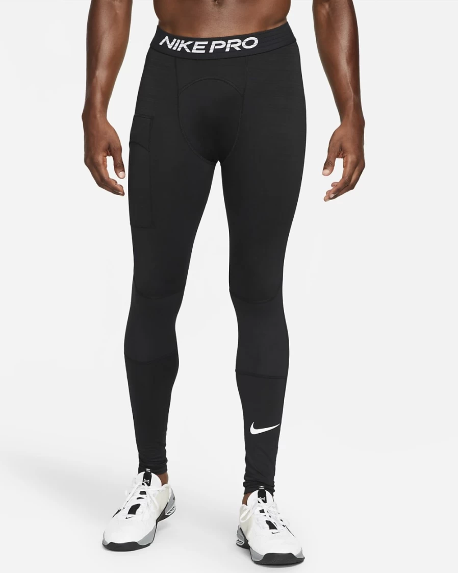 Nike Pro Warm Men's Thermal Tights - Black/White Compression Pants for Training & Running
