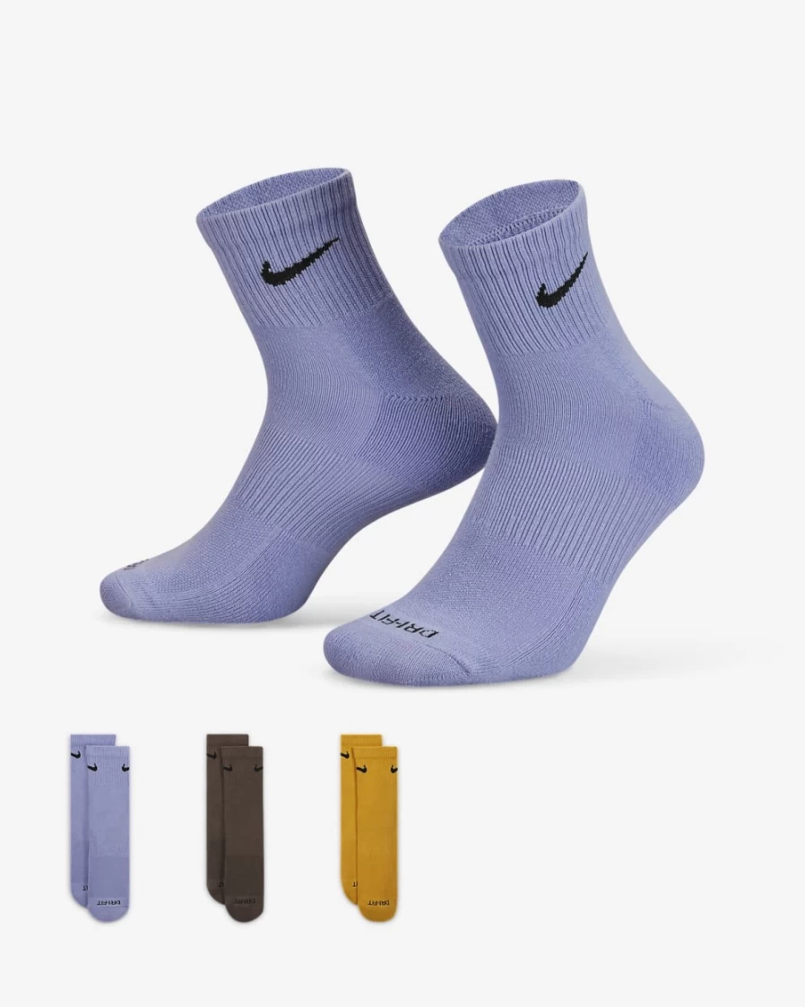 Nike Men's Multi-Color Everyday Plus Cushioned Ankle Socks 3-Pack for Training