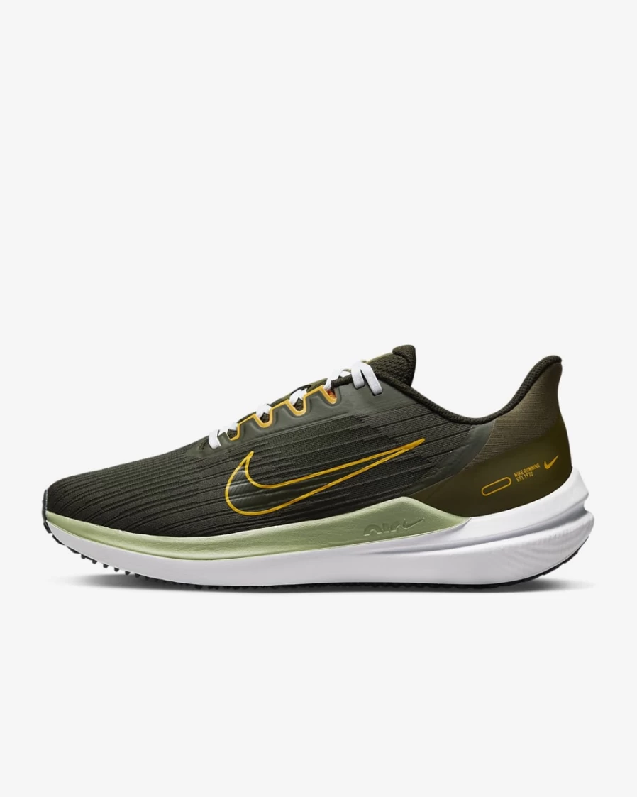 Nike Winflo 9 Men's Road Running Shoes - Sequoia/Medium Olive/Oil Green/University Gold Colorway