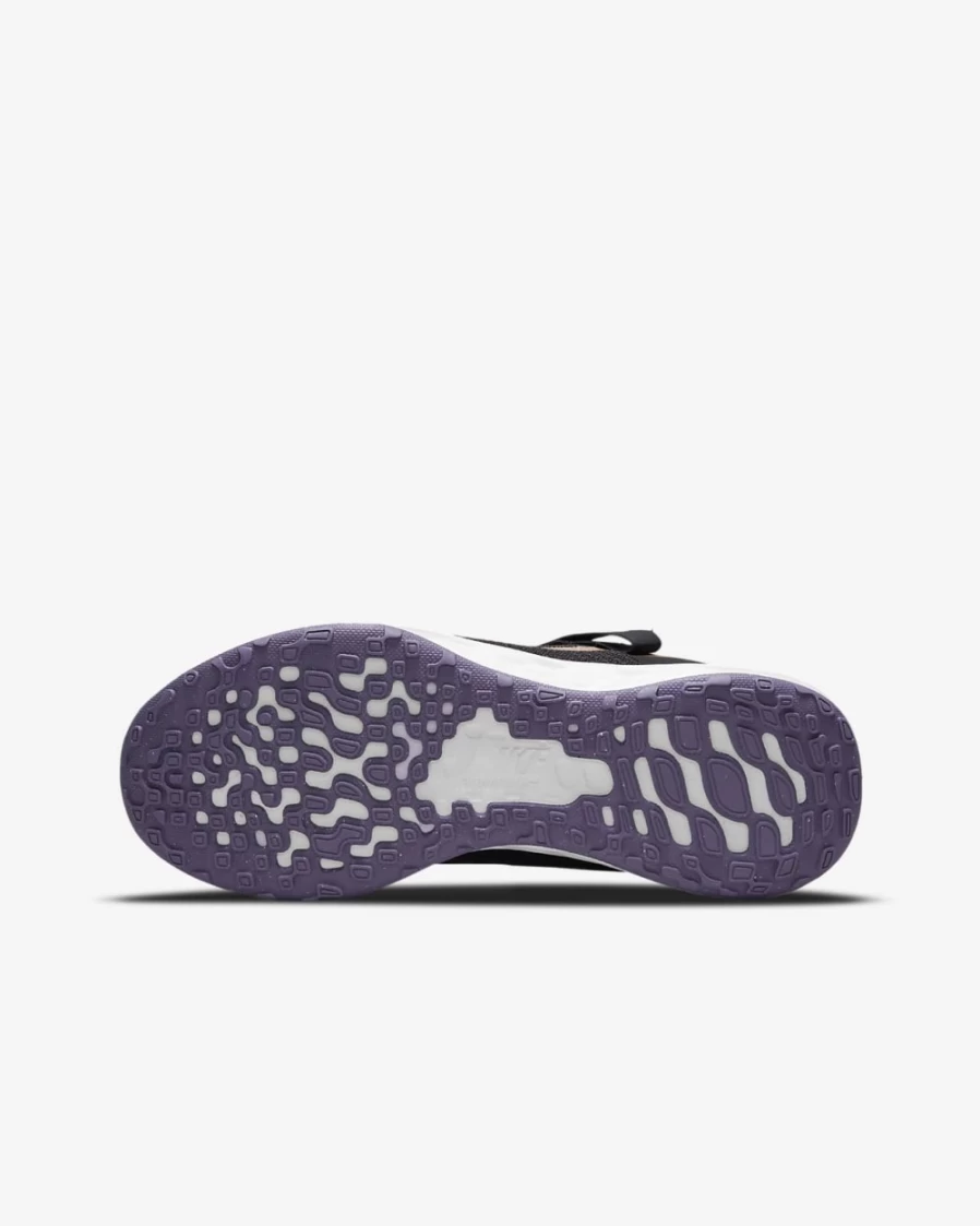 Nike Revolution 6 FlyEase Big Kids' Road Running Shoes - Easy On/Off Design for Boys & Girls in Black/Mint Foam/Canyon Purple/Metallic Red Bronze