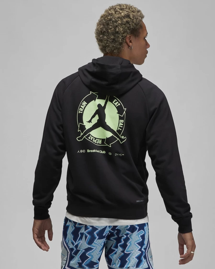 Nike Jordan Dri-FIT Sport BC Men's Fleece Hoodie - Black/Light Liquid Lime