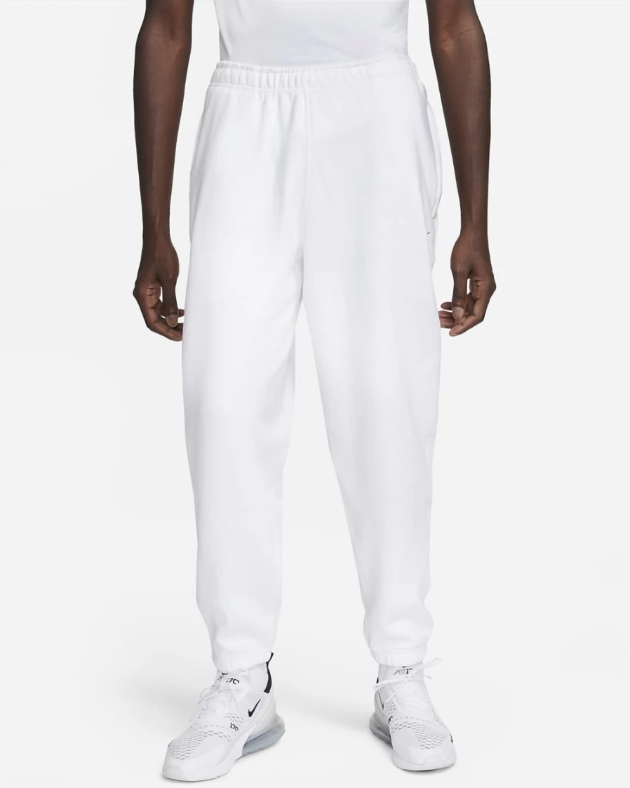 Nike Men's Solo Swoosh Fleece Pants - White/Black Comfort Fit Casual Joggers