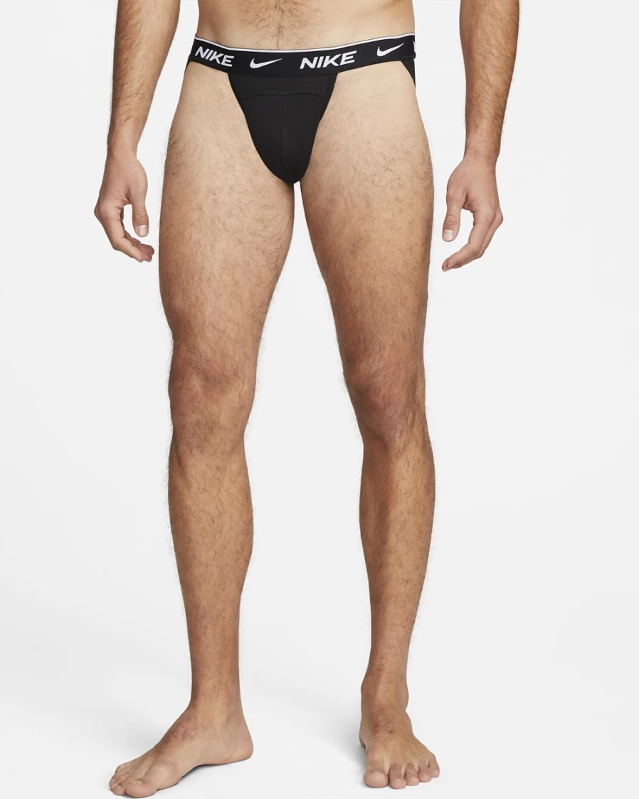 Nike Men's Black Dri-FIT Essential Cotton Stretch Jock Strap 3-Pack