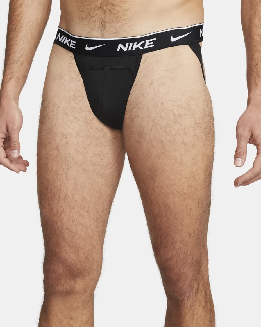 Nike Men's Black Dri-FIT Essential Cotton Stretch Jock Strap 3-Pack