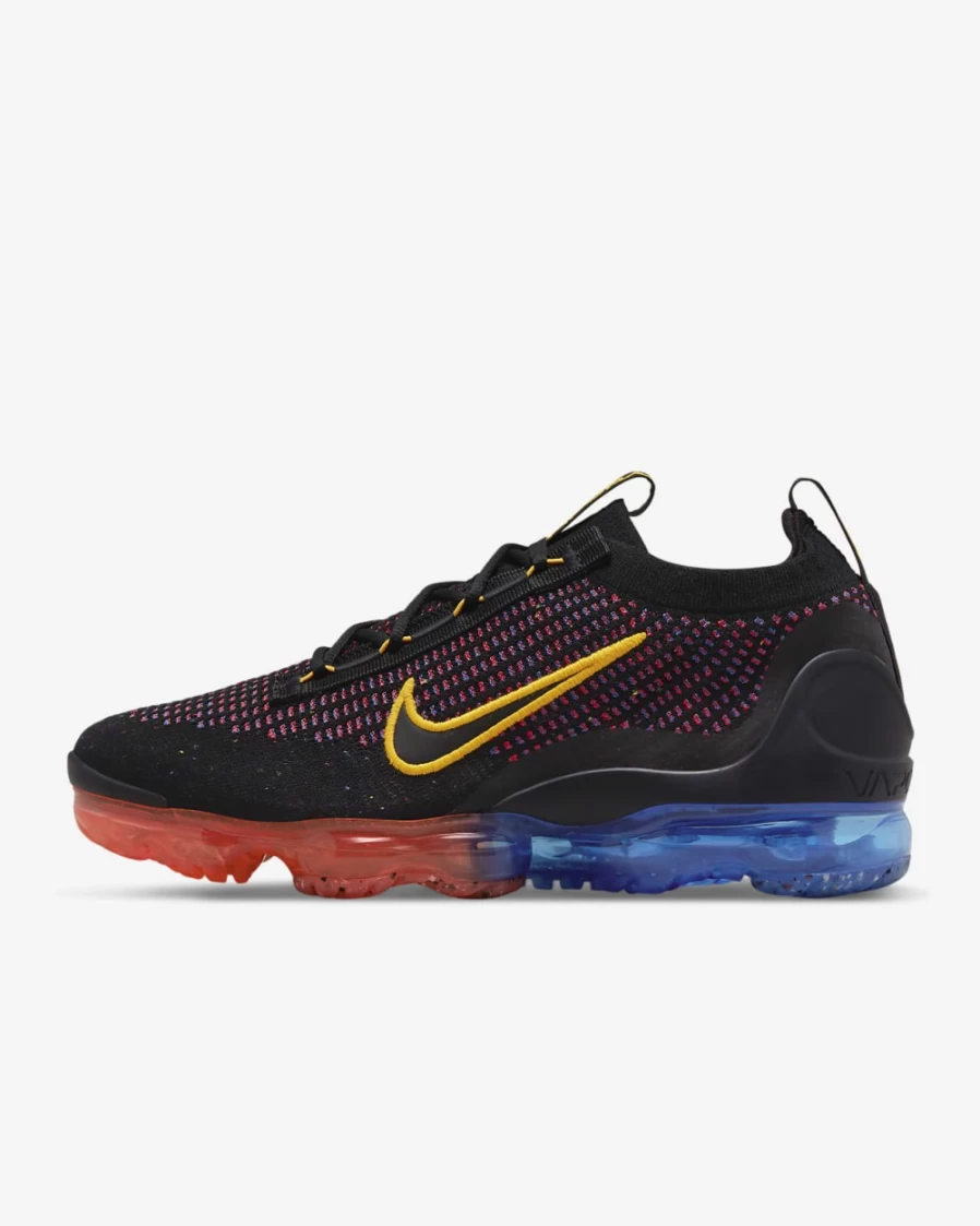 Nike Air VaporMax 2021 Flyknit Men's Running Shoes - Black/Photo Blue/Bright Crimson/University Gold