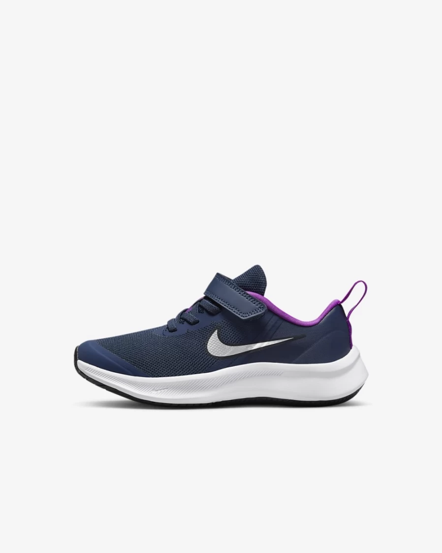 Nike Star Runner 3 Little Kids' Shoes - Midnight Navy/Vivid Purple/Metallic Silver for Boys & Girls