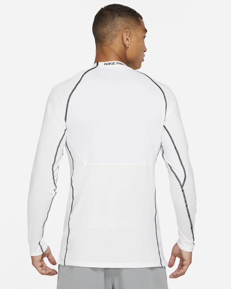 Nike Pro Dri-FIT Men's Training Long-Sleeve Top - White/Black (Moisture-Wicking, Slim Fit)