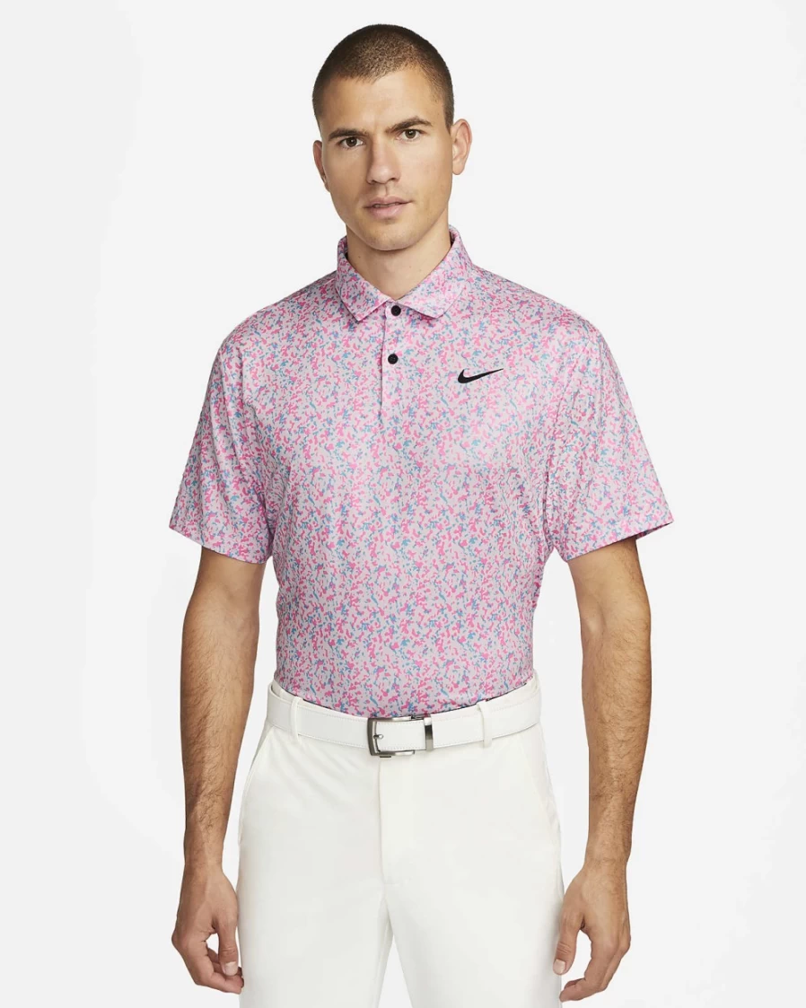 Nike Dri-FIT Tour Men's Golf Polo - Moisture-Wicking Performance Shirt in Pink Foam/Black Camo Print
