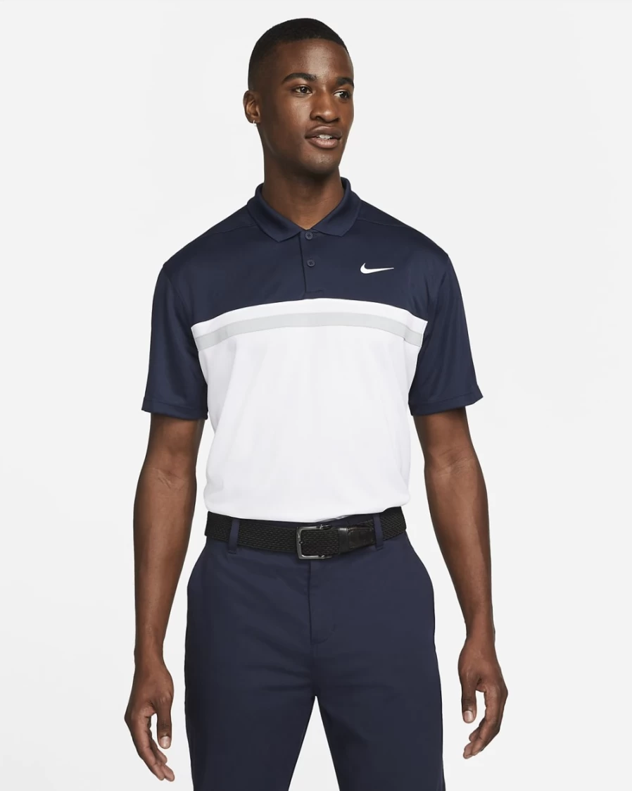 Nike Dri-FIT Victory Men's Golf Polo Shirt - Obsidian, White, Light Smoke Grey - Moisture-Wicking Performance Top