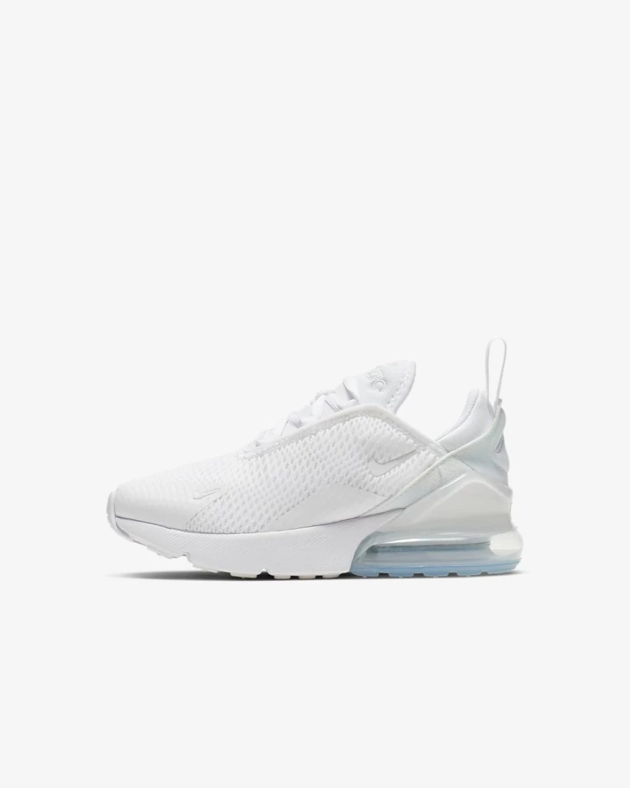 Nike Air Max 270 Little Kids' Sneakers - White/Metallic Silver/White - Unisex Boys & Girls Running Shoes