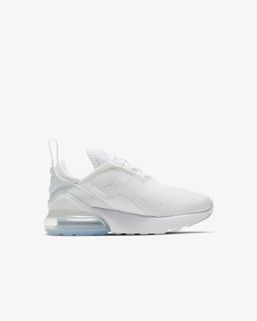Nike Air Max 270 Little Kids' Sneakers - White/Metallic Silver/White - Unisex Boys & Girls Running Shoes
