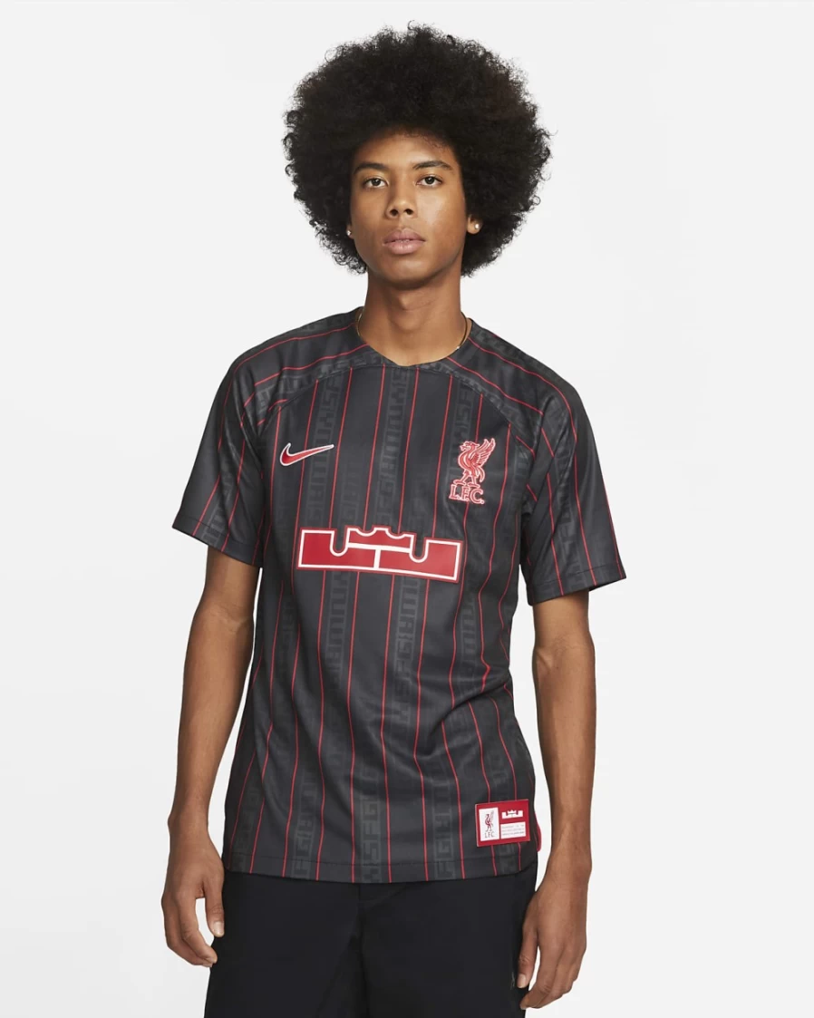 Nike Men's LeBron James x Liverpool FC Anthracite Gym Red Dri-FIT Stadium Soccer Jersey