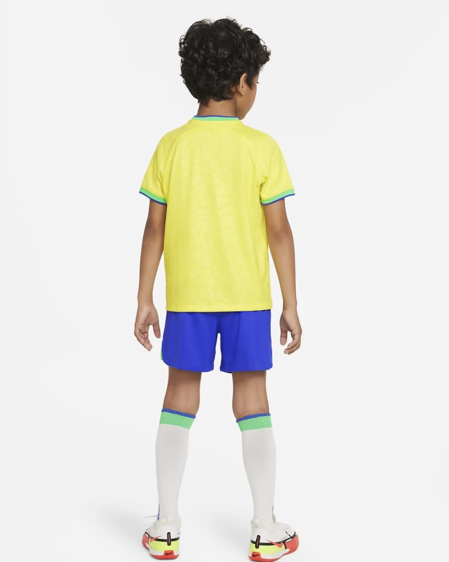 Nike Brazil 2022/23 Home Kids Dri-FIT Soccer Jersey - Dynamic Yellow/Green Spark/Paramount Blue - Boys & Girls Football Kit