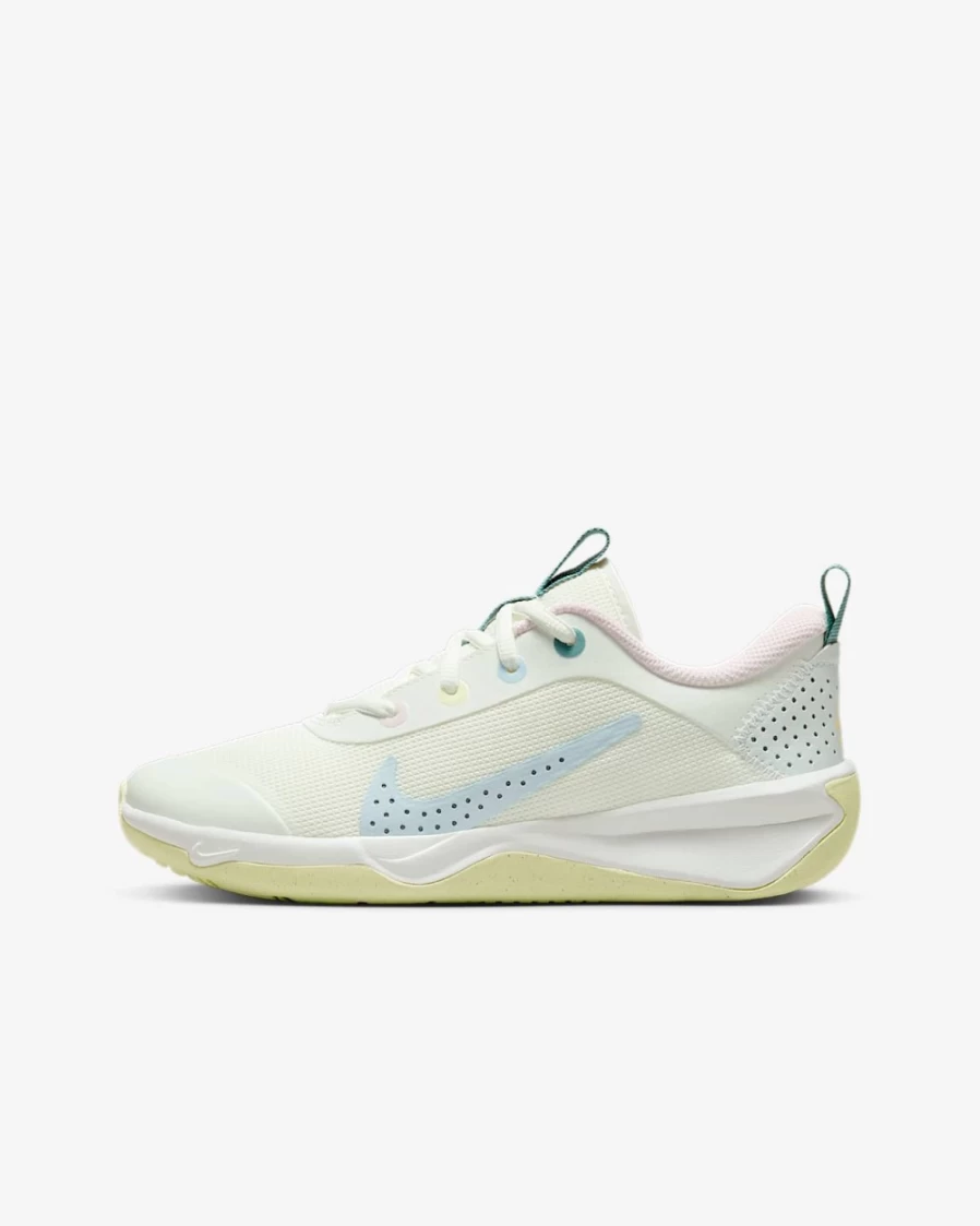 Nike Omni Multi-Court Big Kids' Indoor Court Shoes for Boys & Girls - Summit White/Citron Tint/Mineral Teal/Cobalt Bliss
