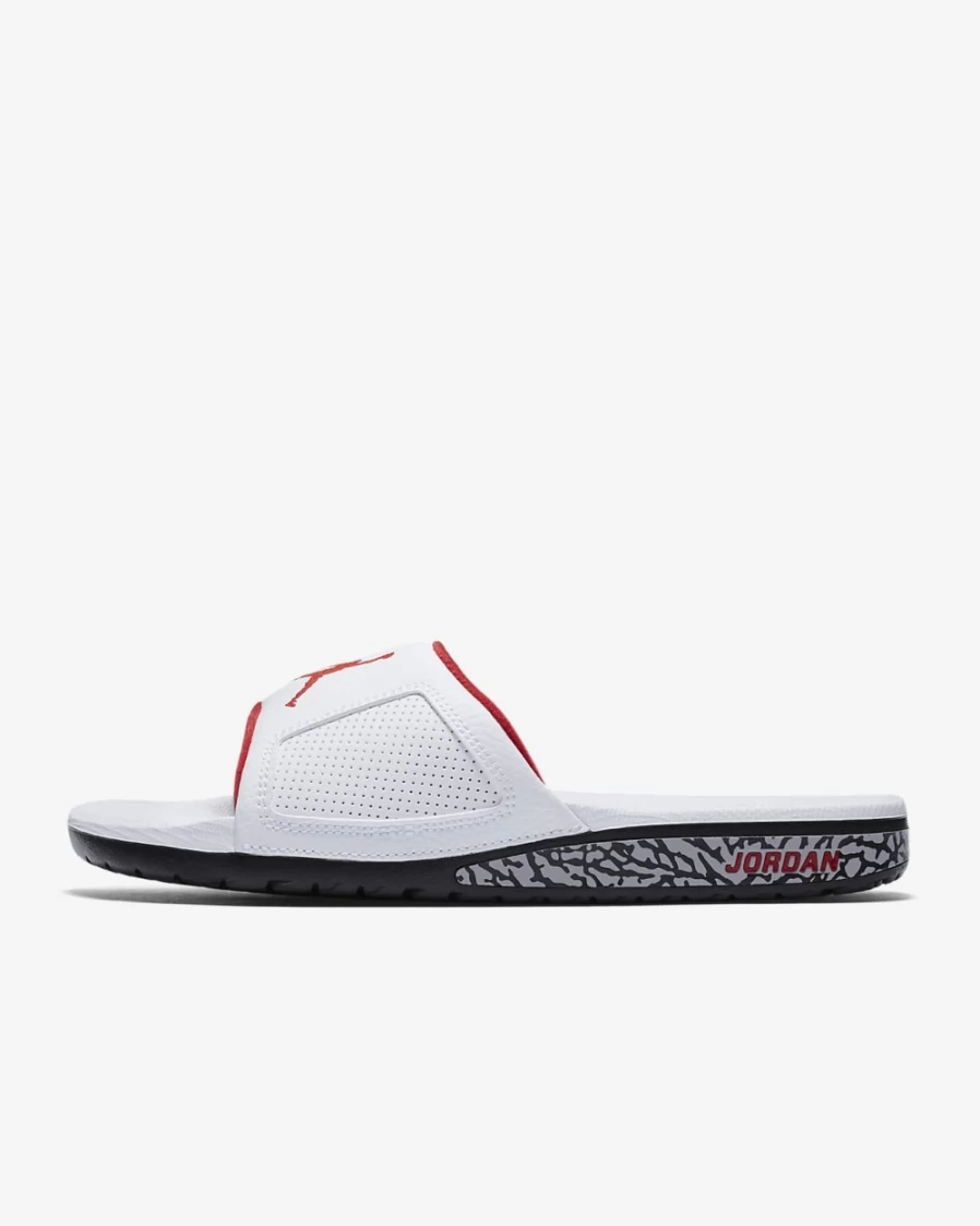 Nike Jordan Hydro III Men's Slides - White, Black, Cement Grey, University Red