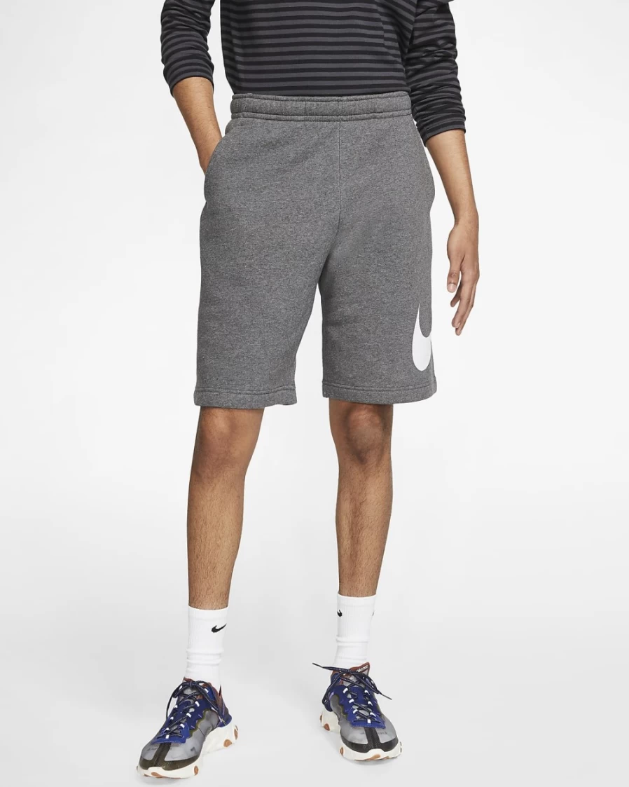 Nike Men's Sportswear Club Graphic Shorts - Charcoal Heather/White Casual Comfort Fit