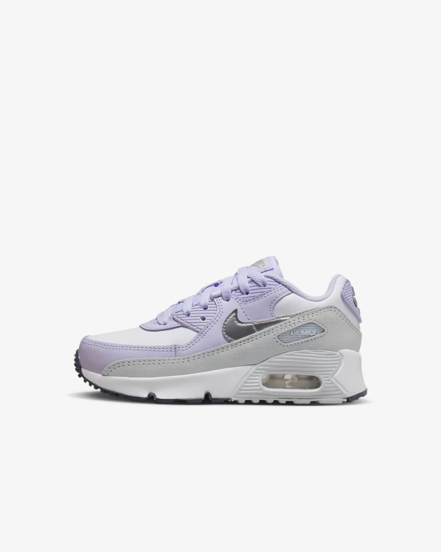 Nike Air Max 90 LTR Kids' Shoes - White/Violet Frost/Pure Platinum/Metallic Silver - Unisex Boys & Girls