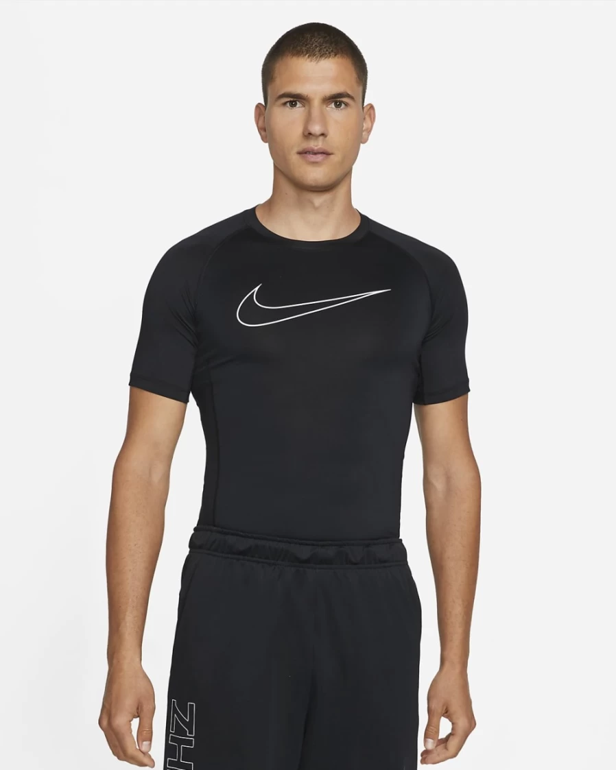 Nike Pro Dri-FIT Men's Tight Fit Short-Sleeve Top - Black/White - Moisture-Wicking Training Shirt