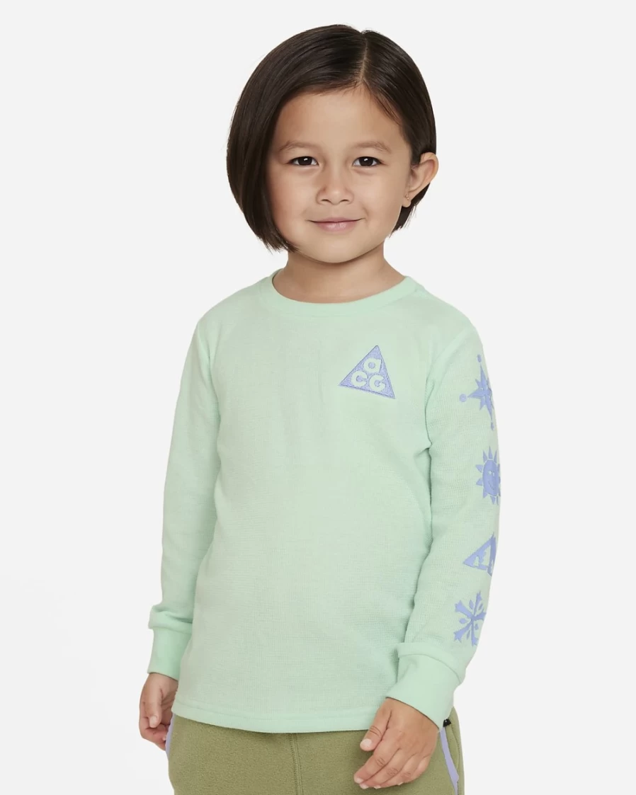 Nike ACG Dri-FIT Boys & Girls Long Sleeve Waffle Thermal Shirt in Mint Foam