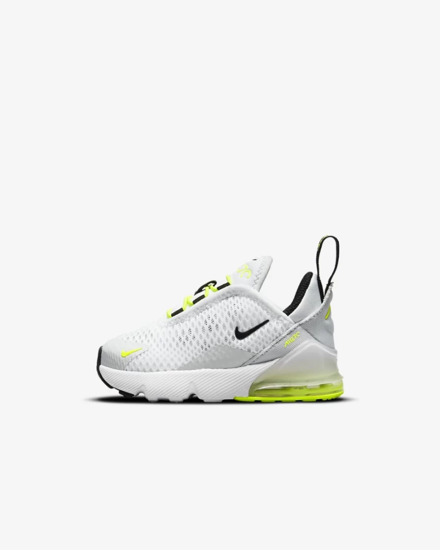 Nike Air Max 270 Baby Toddler Shoes for Boys & Girls - White/Volt/Pure Platinum/Black