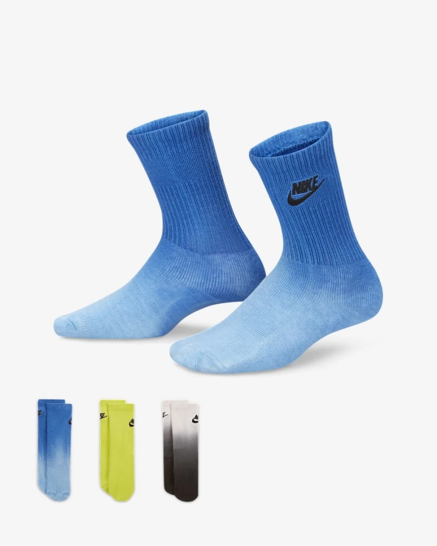 Nike Kids' 3-Pack White Crew Socks for Boys and Girls