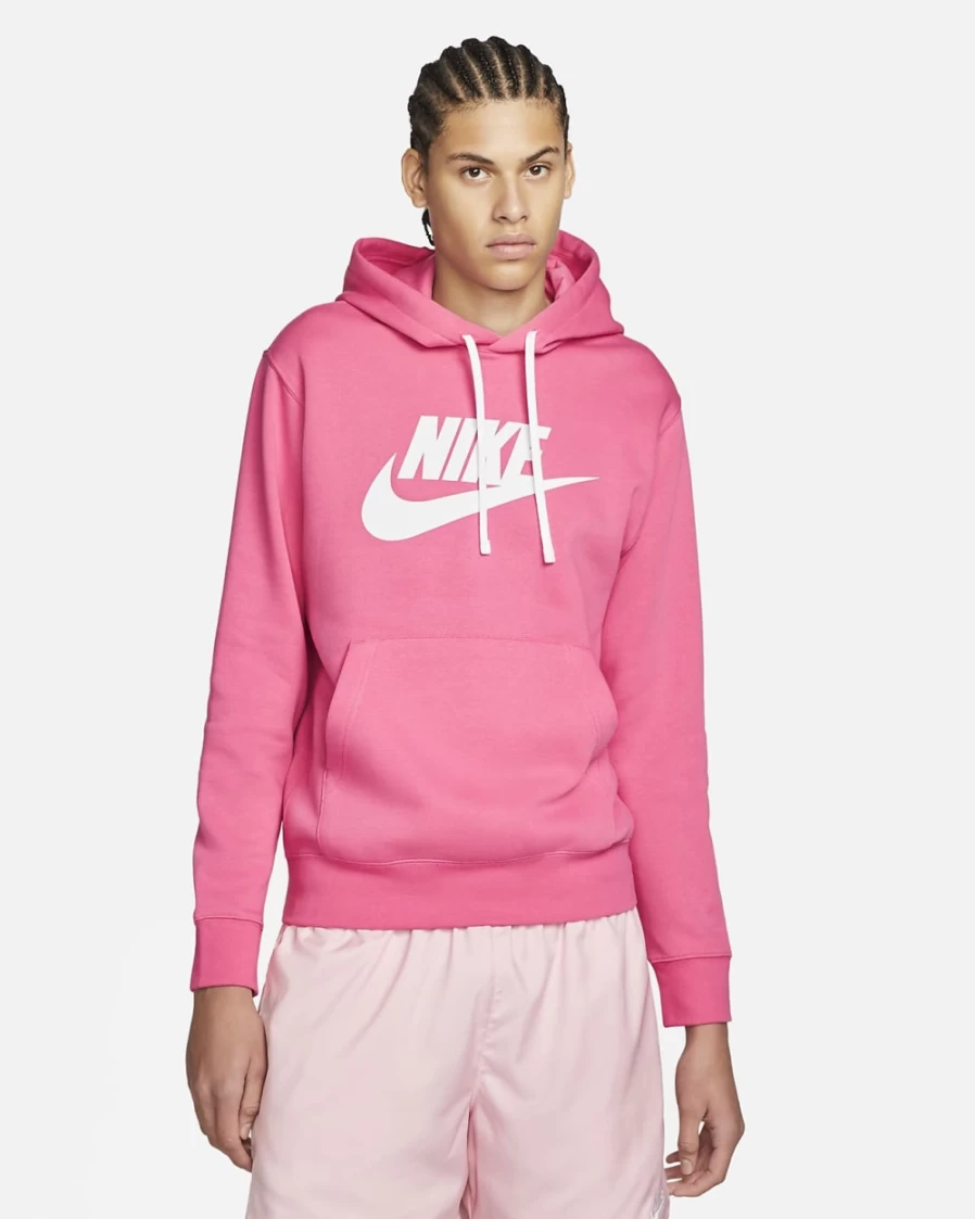 Nike Club Fleece Men's Pullover Hoodie - Pinksicle/White Graphic Sweatshirt